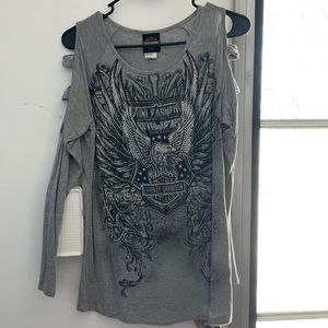 Harley Davidson cold shoulder rhinestone top